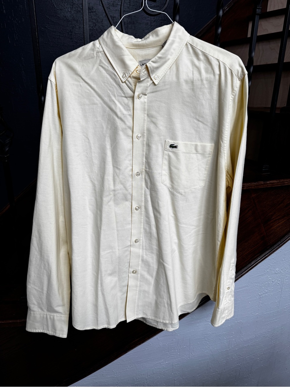 Lacoste Men’s XL Light Yellow Button-Down Long Sleeve Regular fit Shirt